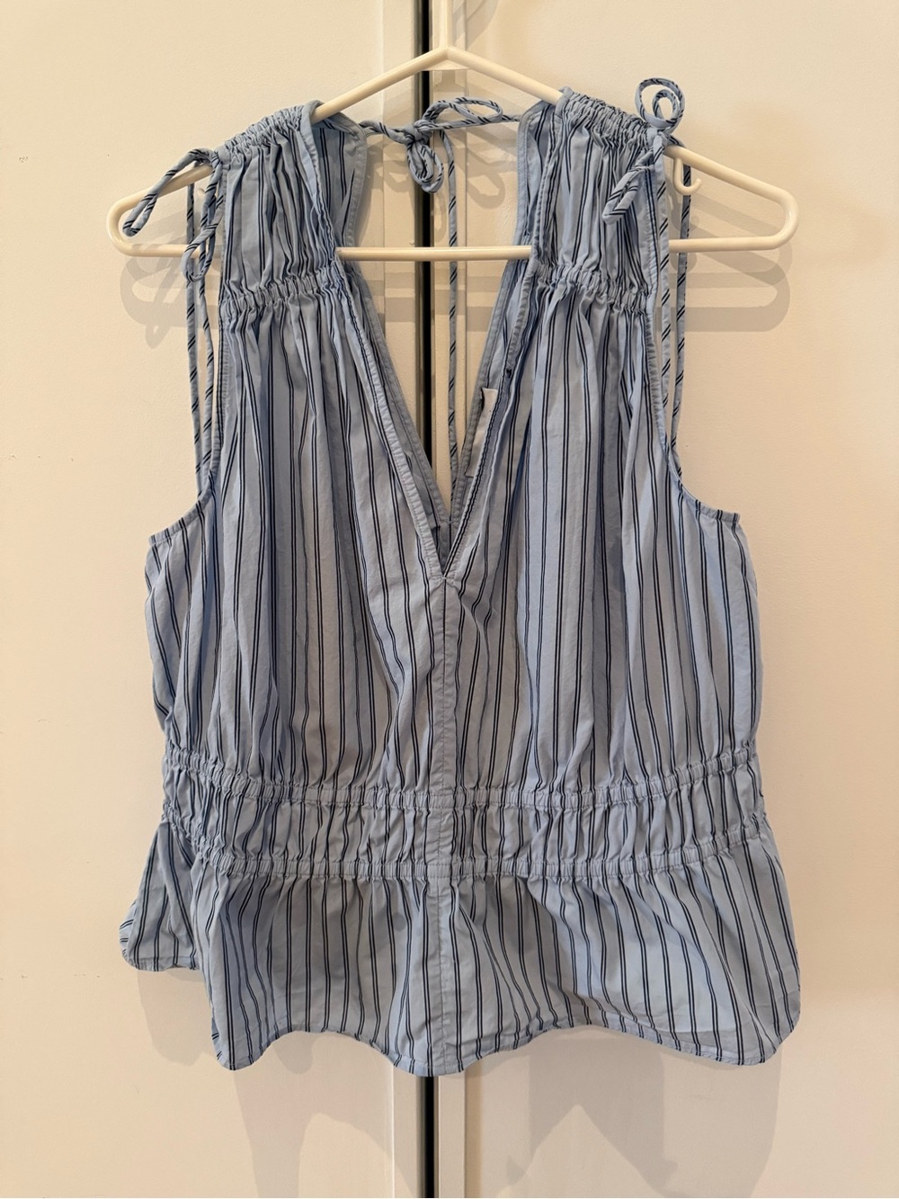 Light Blue Striped Sleeveless V-Neck Top
